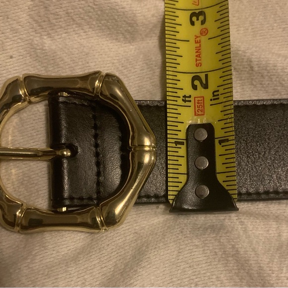 ✨⚡️💥Talbots Women Belt Size S Black Leather Exterior Gold Bamboo Buckle - Picture 10 of 11